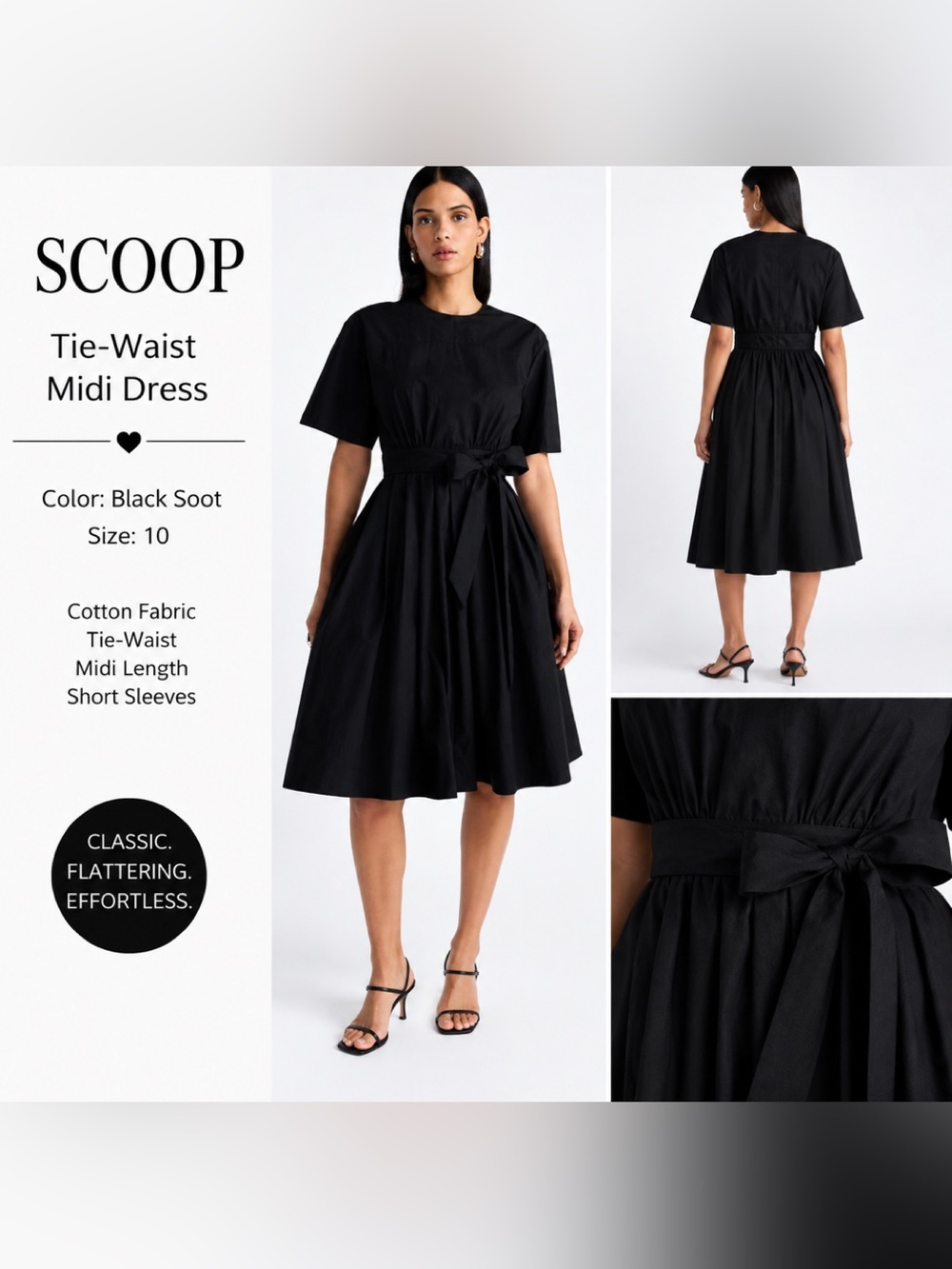 NWT Scoop Tie-Waist Black Midi Dress Devil Wears Prada Size 10
